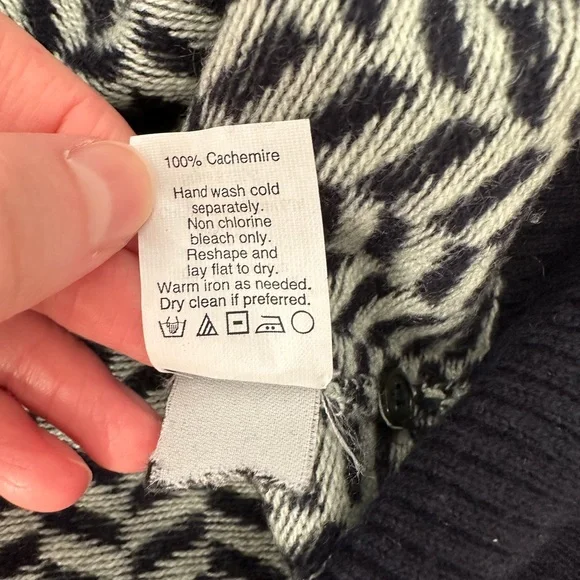 J. Crew Women Italian Cashmere Navy Blue and Mint Green Cropped Sleeve Sweater S - Picture 6 of 9